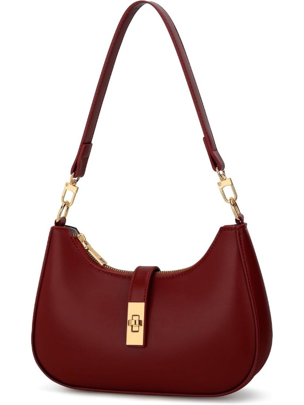 Women's Red Vegan Leather Hobo Gold Buckle Retro Shoulder Crossbody Bag